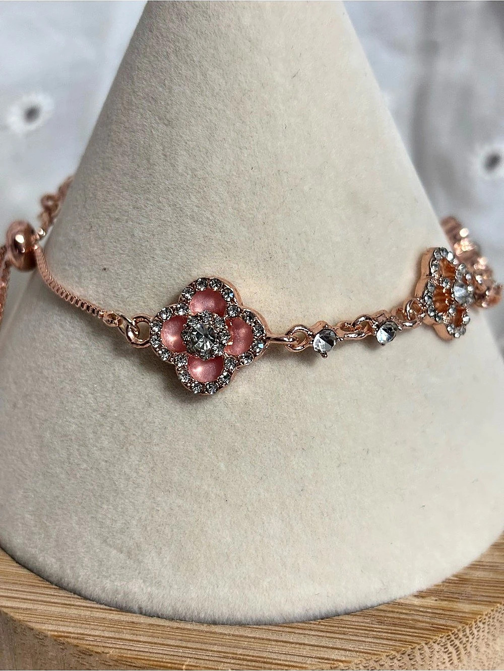 Pink Floral Rhinestone Bracelet - Picture 4 of 5